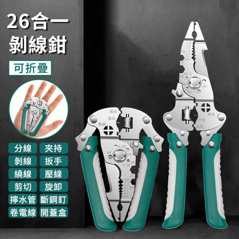 【26合1多功能剝線神器】電工專用剝線鉗｜折疊設計好收納｜拔線、分線、扒皮一次搞定！